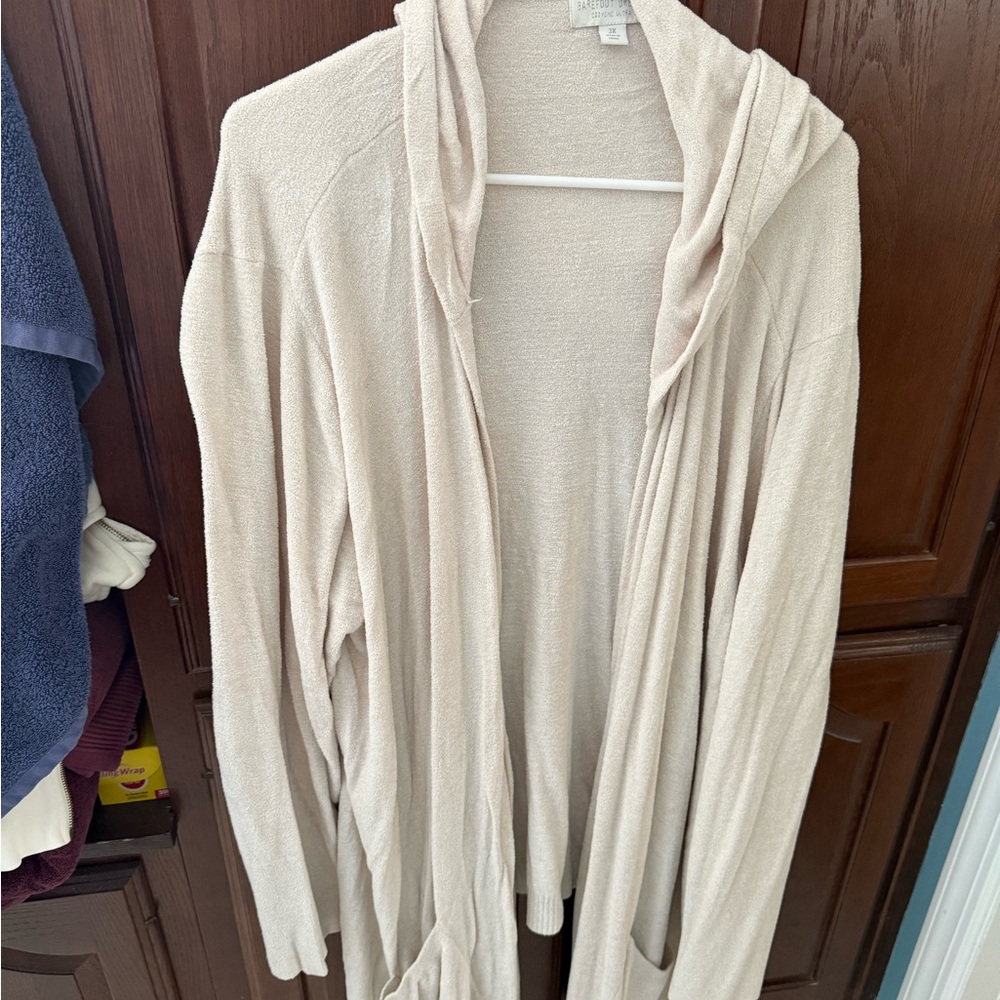 Barefoot Dreams Light off white Hooded Open-Front Women's Sweater Cardigan 3x